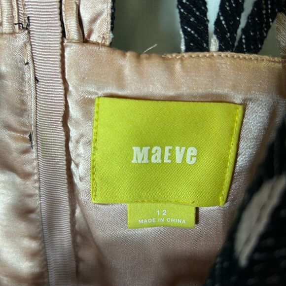 Anthropologie Maeve Nikola Black Cream Dot Print Lattice Neck SS Dress Size 12 - Picture 6 of 16